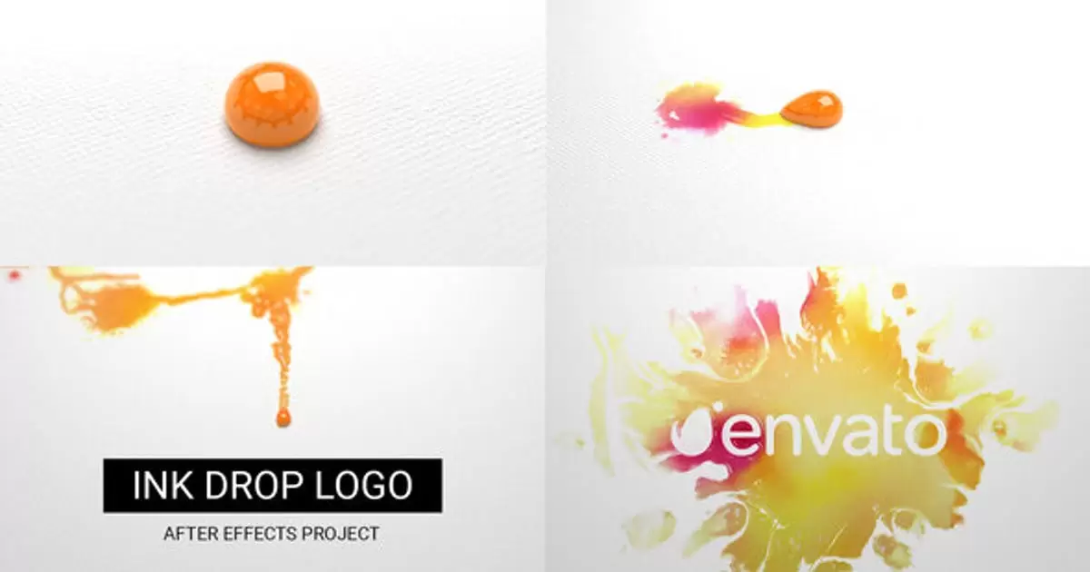 水墨中国风滴落晕染logo标志AE视频模版Ink Drop Logo