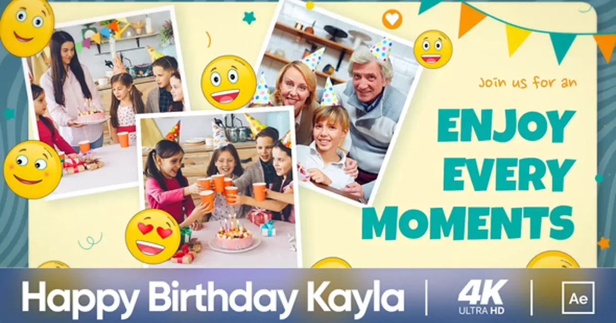 缩略图生日快乐儿童卡通电子相册AE视频模版Happy Birthday Kayla
