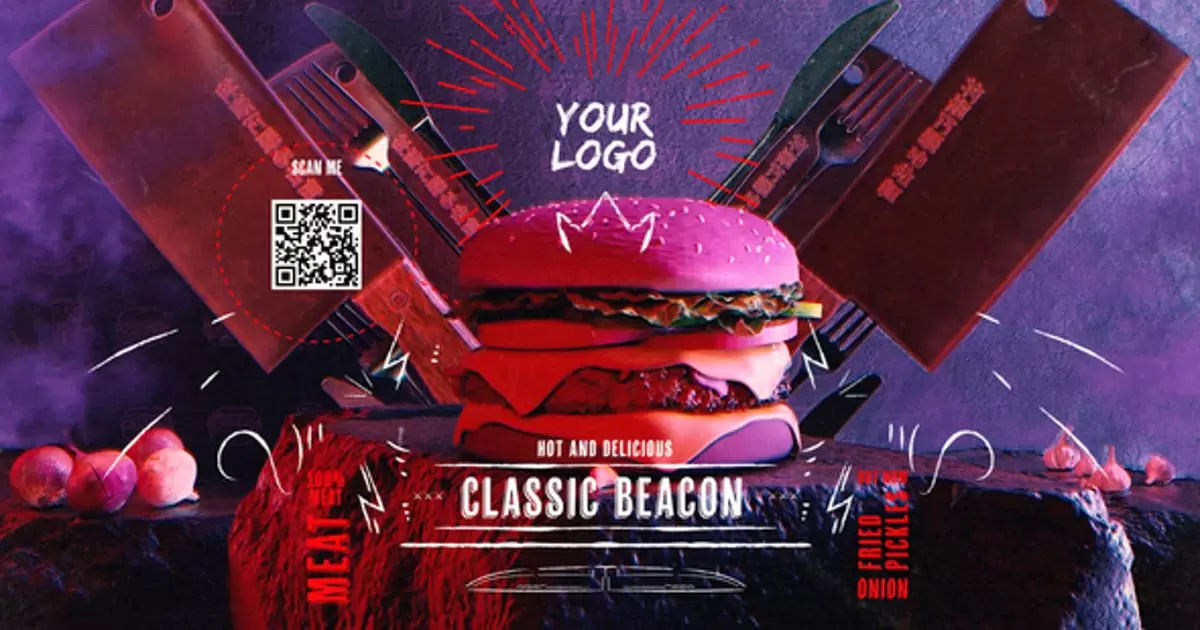 快餐标志logo揭晓AE视频模版Fast Food Logo Reveal