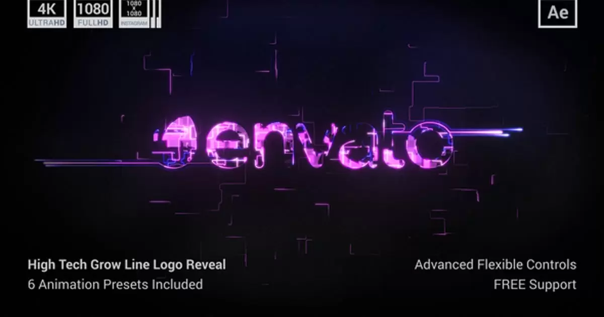 高科技生长线标志揭示AE视频模版High Tech Grow Line Logo Reveal