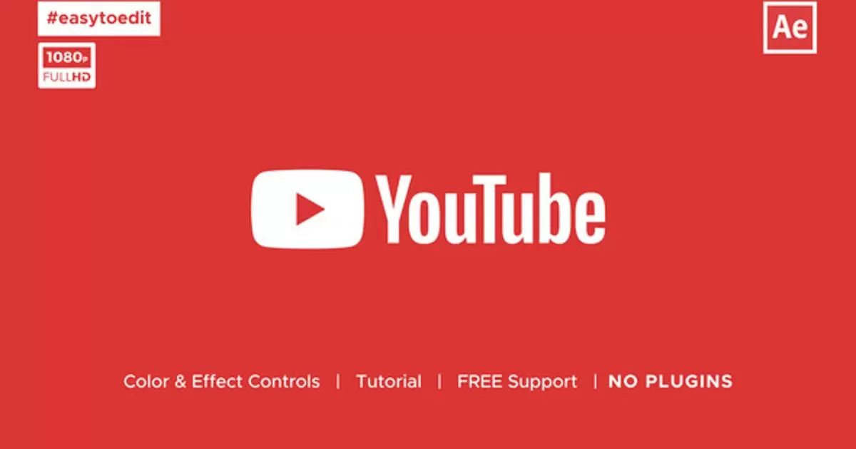 YouTubeLOGO标志介绍AE视频模版YouTube Logo Intro