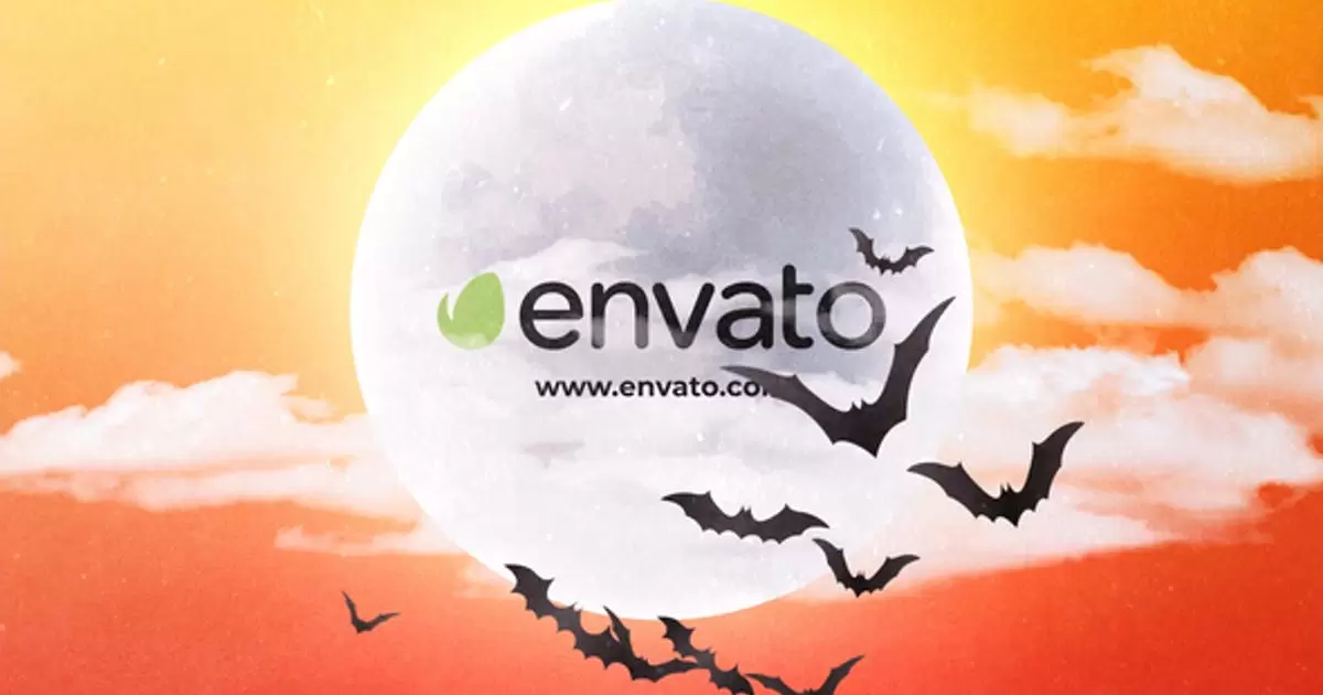 万圣节黑色蝙蝠logo标志揭示AE视频模版Halloween Logo Reveal