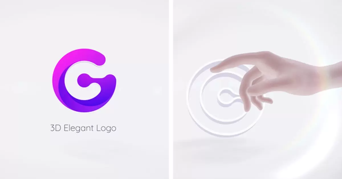 3D手势触摸点击logo标志AE视频模版3D Simple Touch Logo