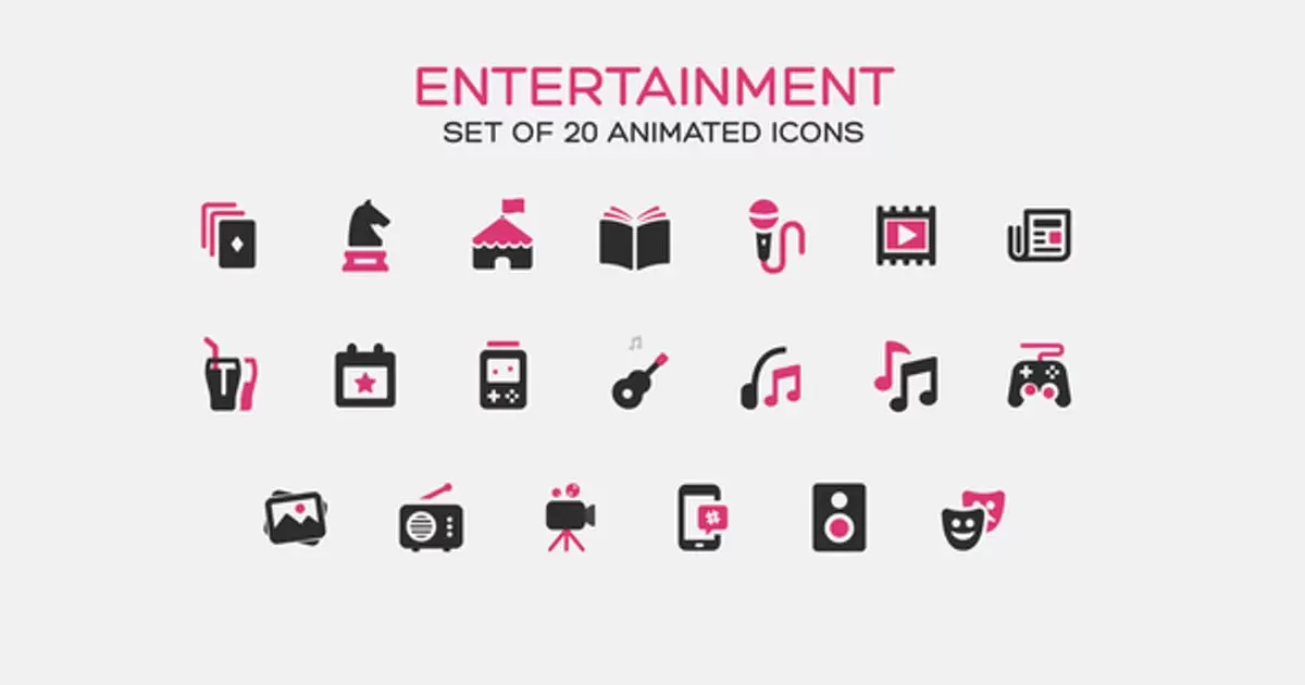 娱乐场所图形动画图标AE视频模版Entertainment Icons