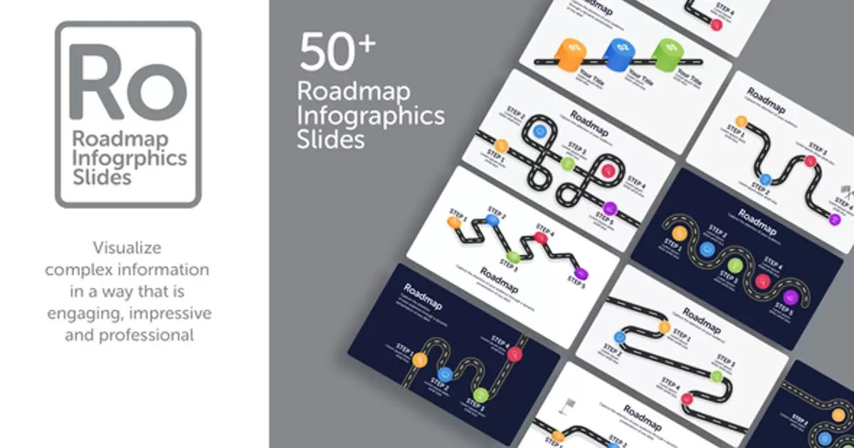 路线图信息图表幻灯片AE视频模版Roadmap Infographic Slides