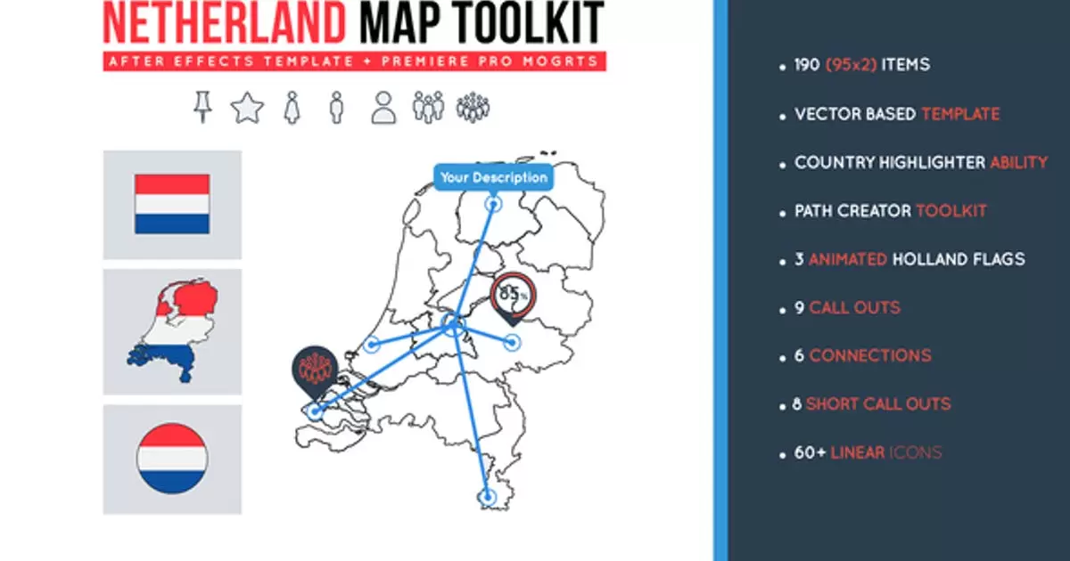 荷兰地图工具包装构建器AE视频模版Netherland Map Toolkit