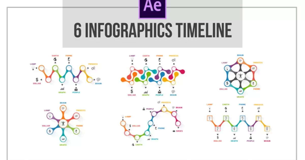 信息图表路线图连接图动画AE视频模版Infographics 6 Roadmaps Template