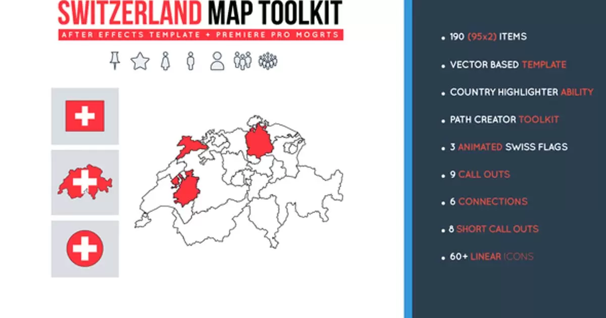 瑞士地图构件动画工具包AE视频模版Switzerland Map Toolkit