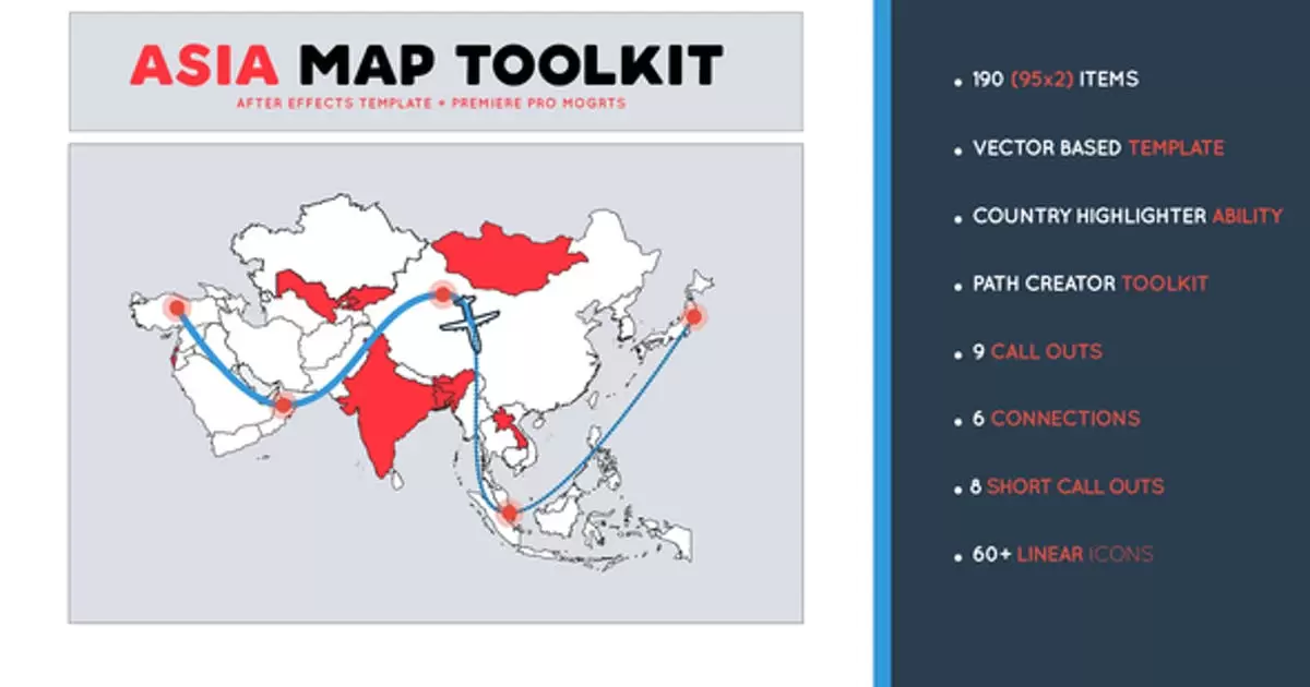 亚洲地图工具包AE视频模版Asia Map Toolkit