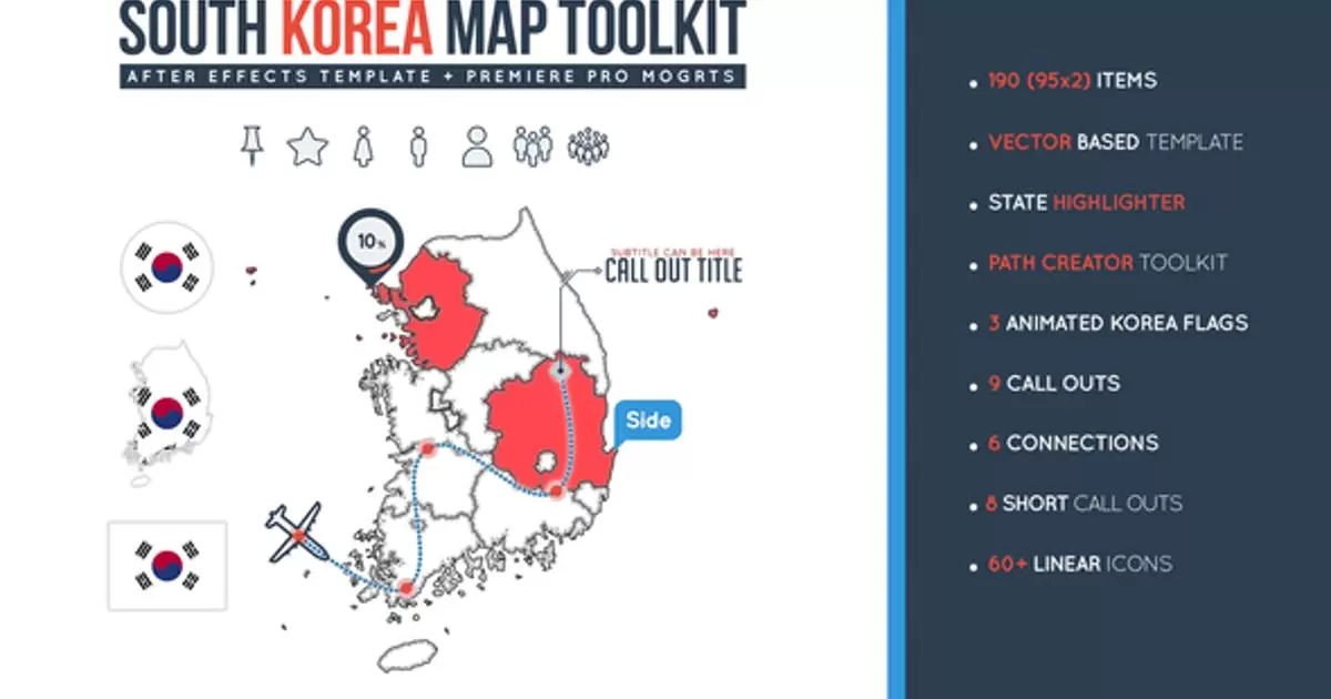 韩国地图工具包构建器AE视频模版South Korea Map Toolkit