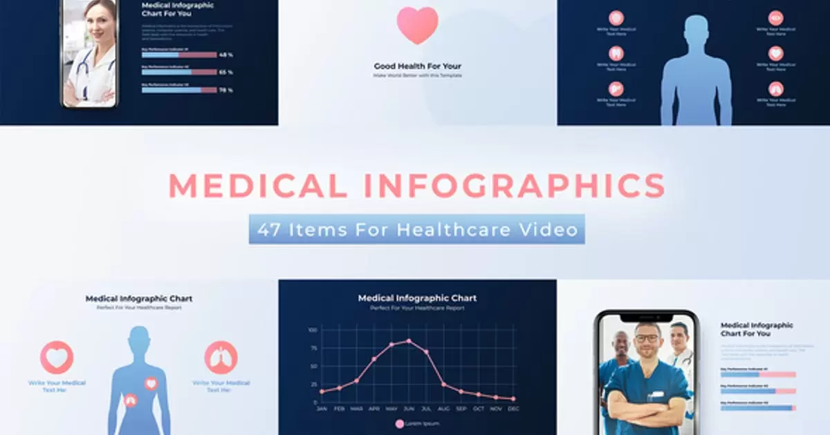 医疗保健信息图表动画元素组合AE视频模版Medical Healthcare Infographics