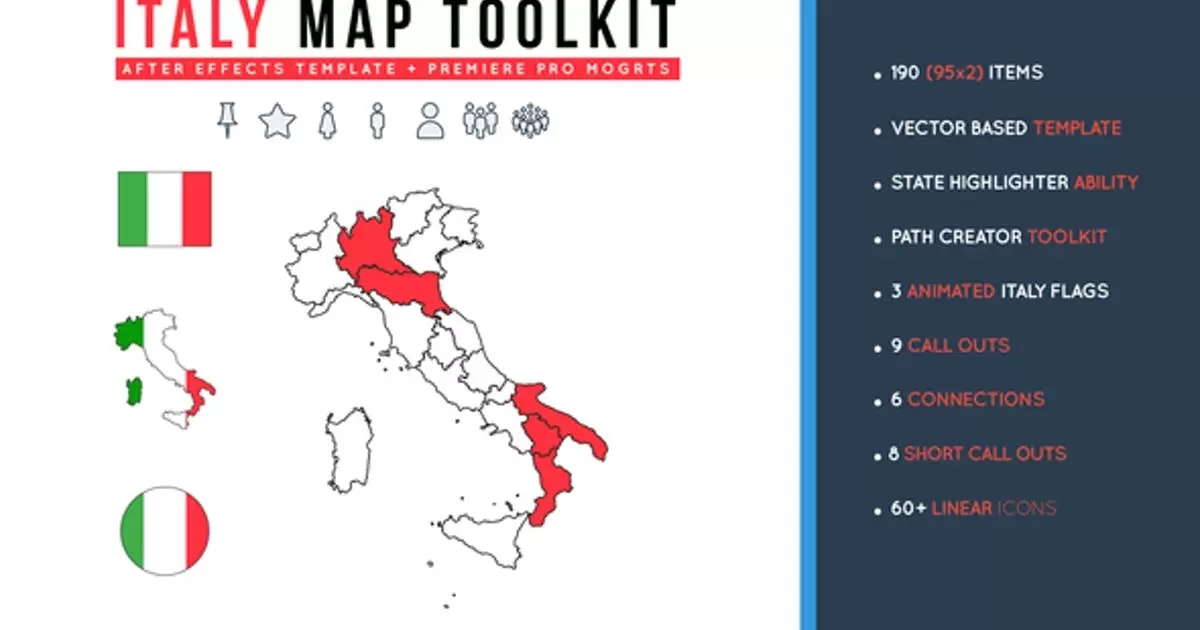缩略图意大利地图工具包AE视频模版Italy Map Toolkit