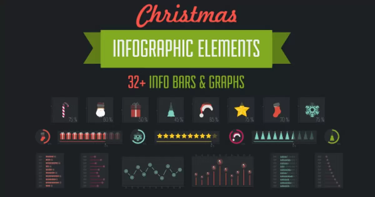 32组圣诞信息图表元素AE视频模版32 Christmas Infographic Elements