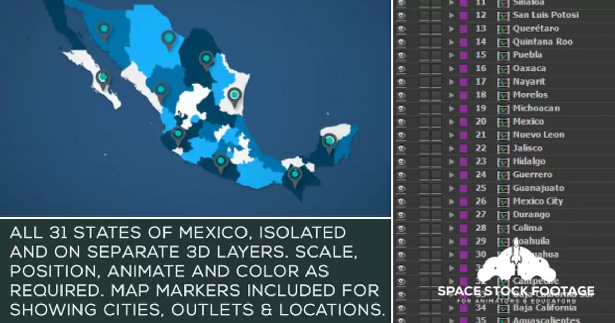 墨西哥地图套件AE视频模版Mexico Map Kit