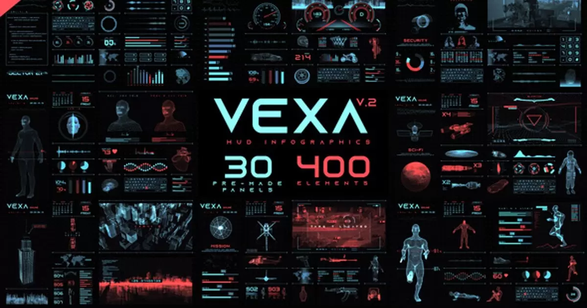 缩略图Vexa HUD信息图表动画元素AE视频模版Vexa HUD Infographics