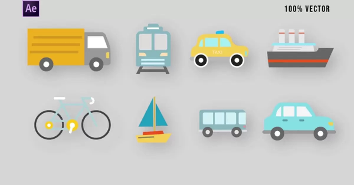 运输图标4K动画元素AE视频模版Transport Icons | 4K