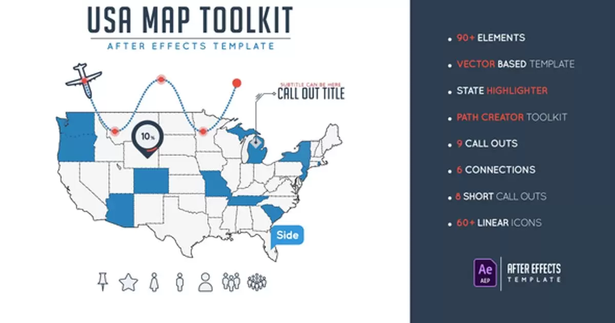 缩略图美国地图工具包AE视频模版Usa Map Toolkit