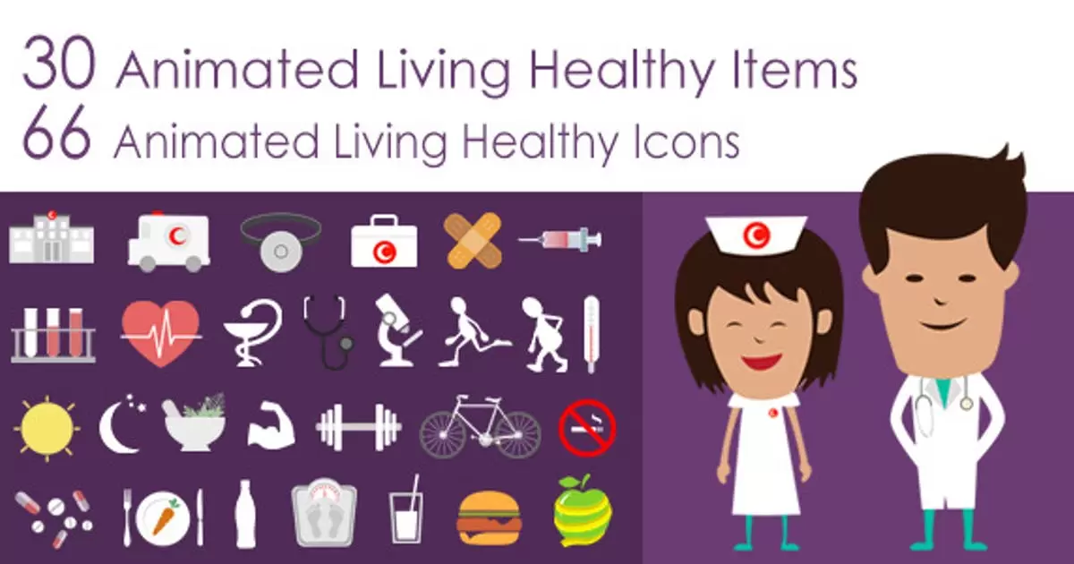 缩略图生活健康信息图图标动画AE视频模版Living Healthy Infographics