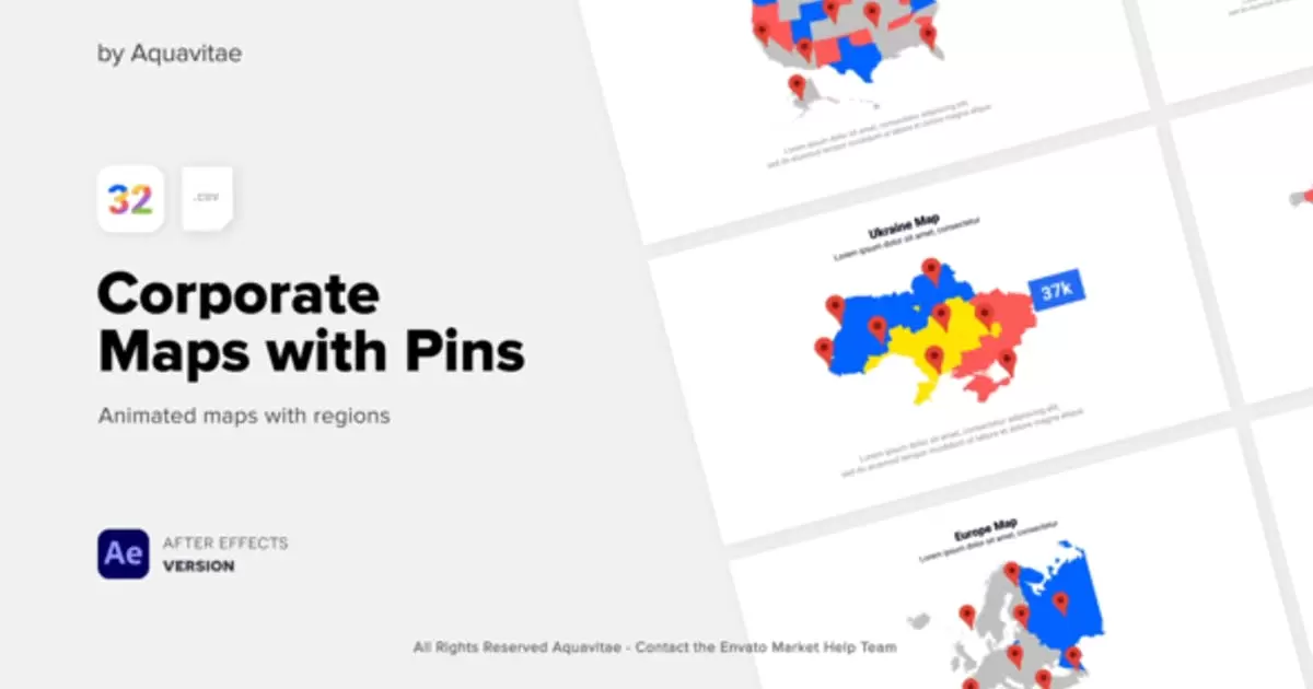 缩略图带定位的公司地图动画AE视频模版Corporate Maps With Pins