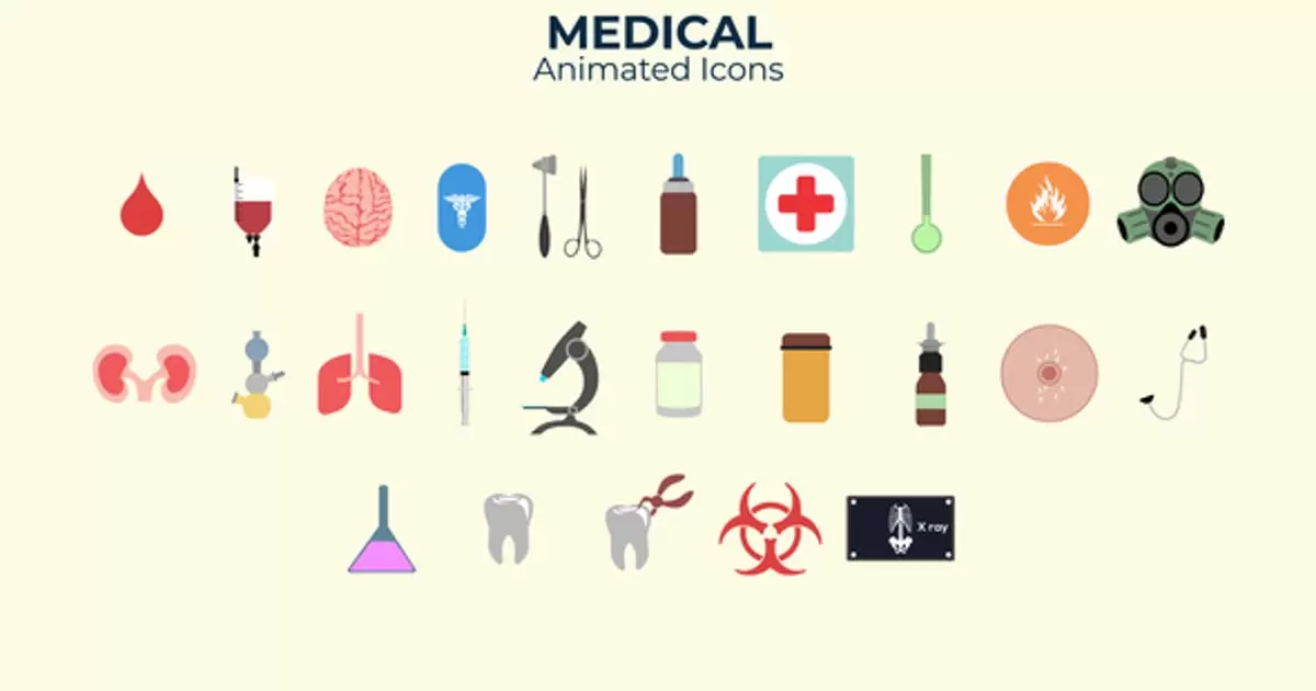 医用平面设计图标动画AE视频模版Medical Flat Design Icons