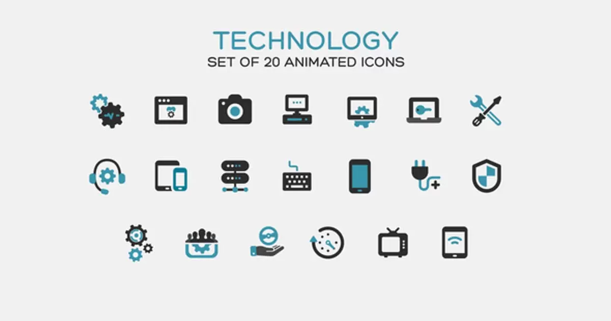 缩略图技术数据电脑动画图标AE视频模版Technology Icons