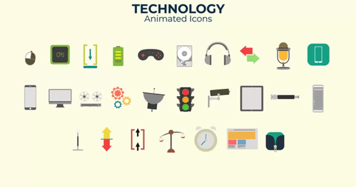 缩略图技术平面设计图标AE视频模版Technology Flat Design Icons