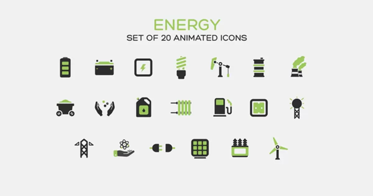 缩略图电能能源动画能量图标AE视频模版Energy Icons