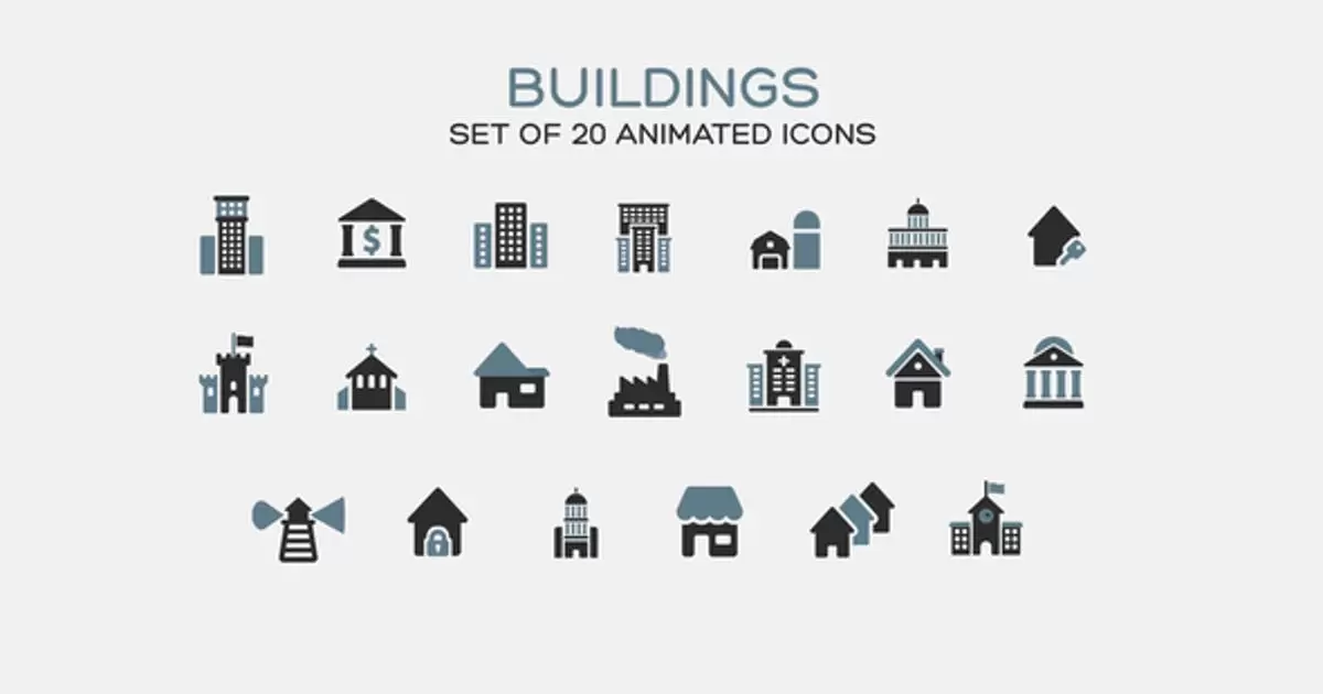 缩略图建筑物图标AE视频模版Buildings Icons