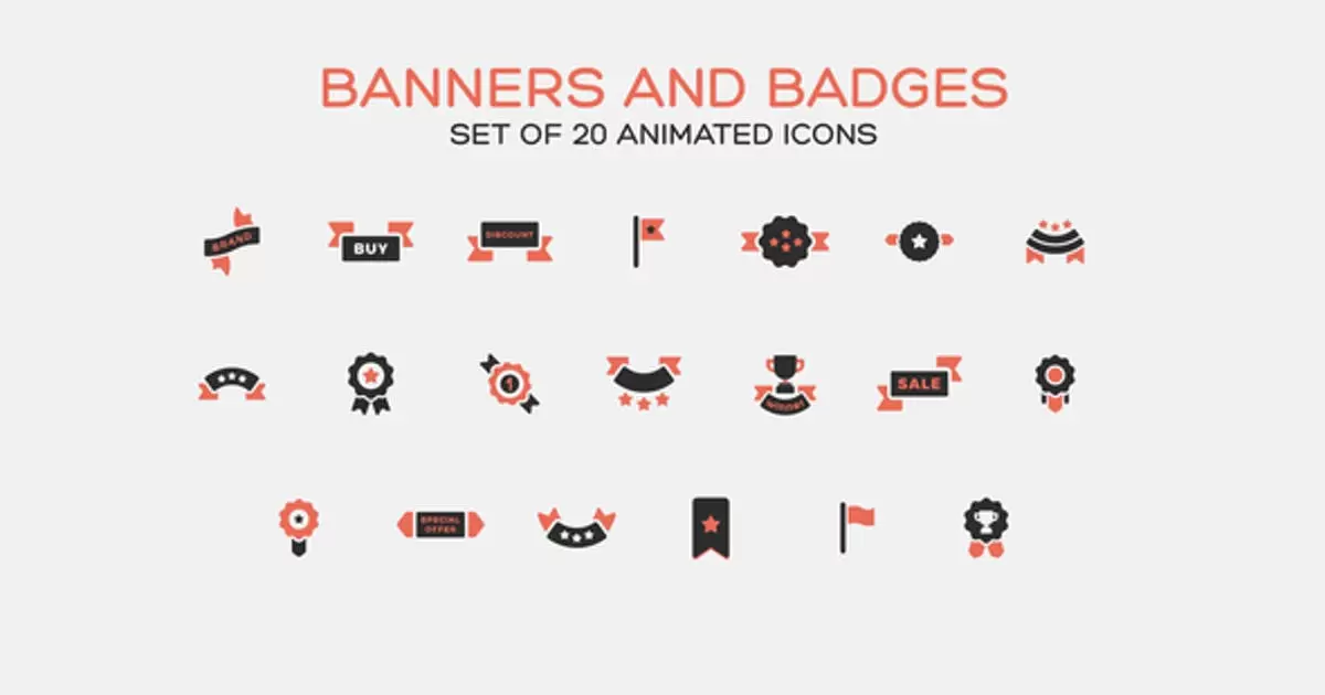 缩略图横幅和徽章图标AE视频模版Banners and Badges Icons