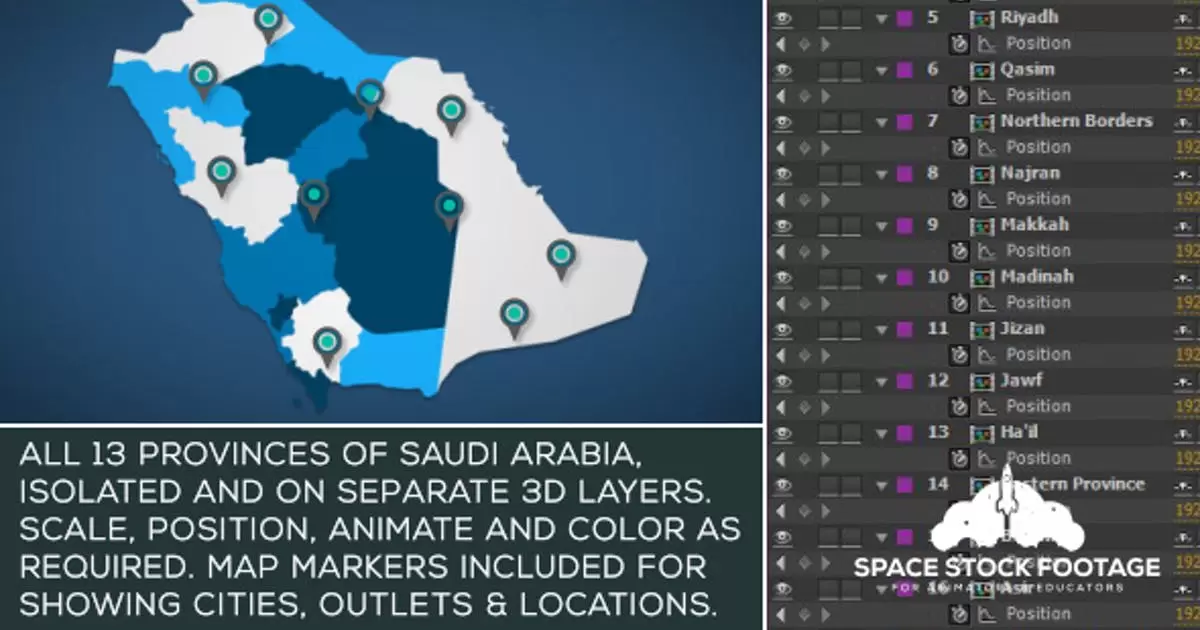 缩略图沙特阿拉伯地图套件AE视频模版Saudi Arabia Map Kit