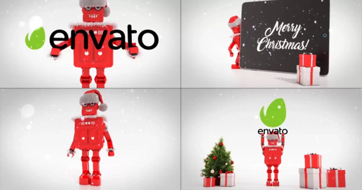 机器人罗比圣诞快乐logo标志AE模版Merry Christmas With Robot Roby