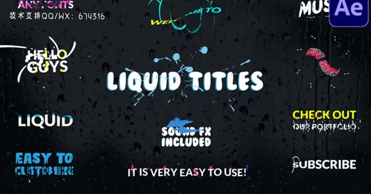 液体标题动态花字AE视频模版Liquid Titles | After Effects