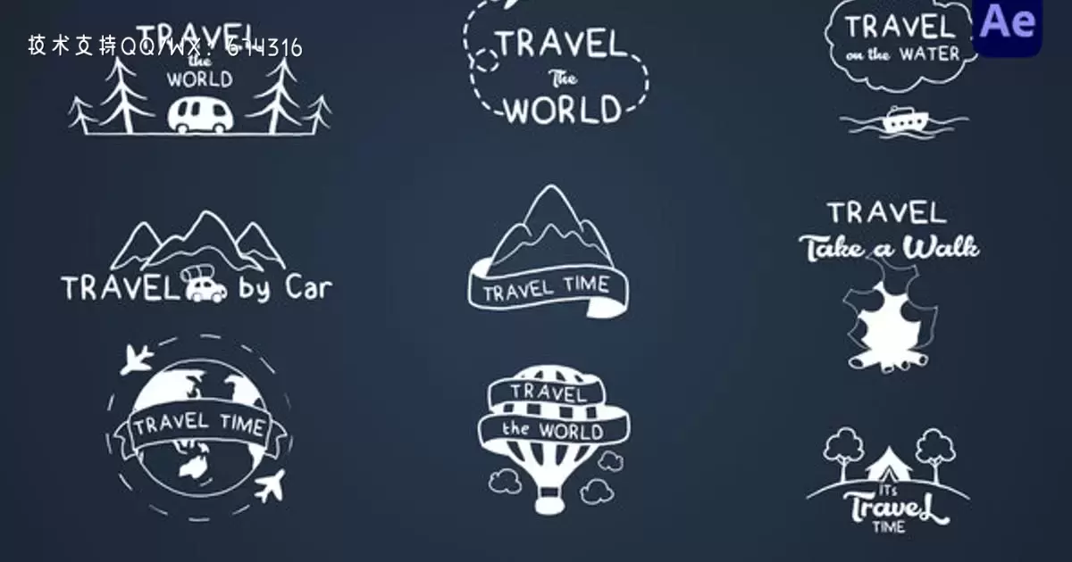 缩略图旅行标题动画标题元素AE视频模版Travel titles [After Effects]