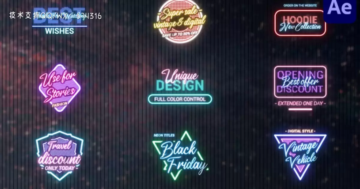 黑色星期五霓虹灯字幕AE视频模版Black Friday Neon Titles for After Effects