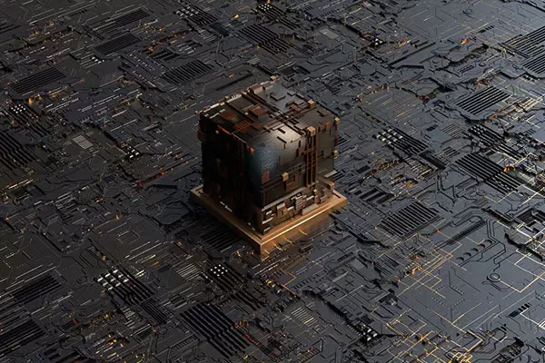 方盒芯片复古电路板科技背景图素材 (psd)下载