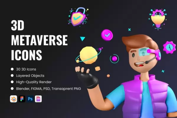 Blender打造元宇宙创意3D图标下载（blend,PSD,FIG）下载