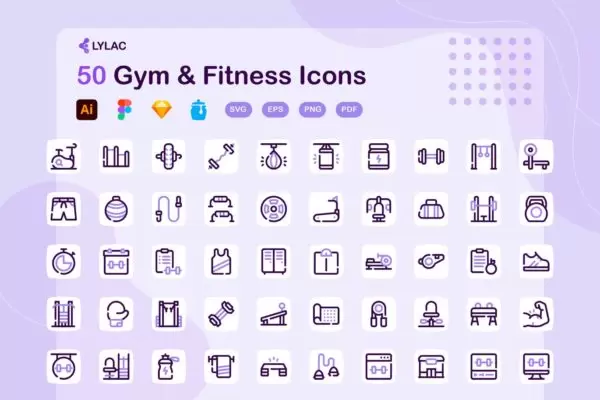 健身房和健身图标 (AI,EPS,FIG,JPG,PDF,PNG,SKETCH,SVG)下载