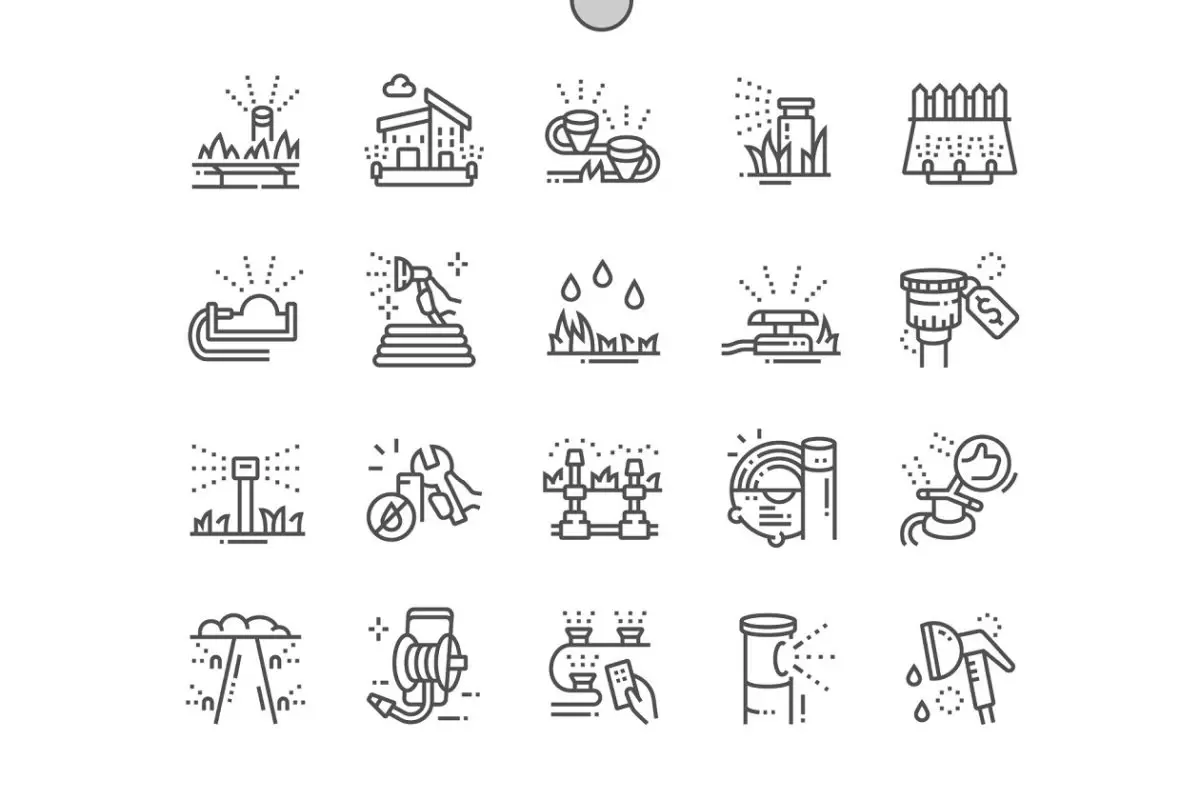 自动草坪浇水图标 Automatic lawn watering Line Icons下载