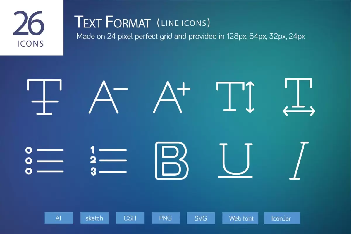 文本格式编辑器图标素材 26 Text Format Line Icons下载