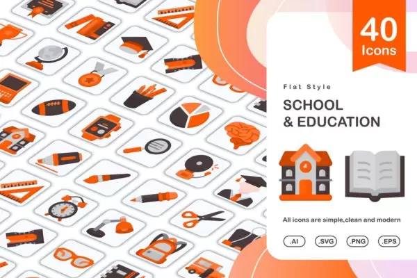 一套教育和学校图标 (AI,EPS,PNG,SVG)下载