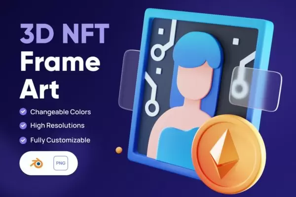 3D NFT框架艺术图标 (PNG,Blend)下载