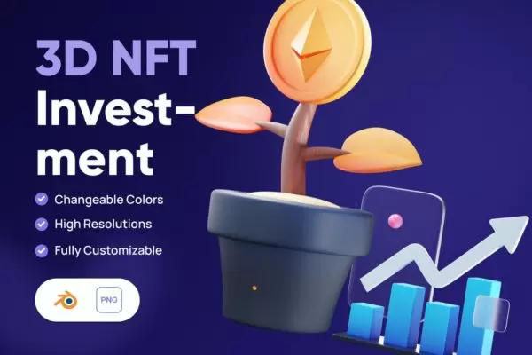 3D NFT投资图标 (PNG,Blend)下载