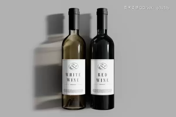 红白葡萄酒瓶品牌标签设计样机 (PSD)下载