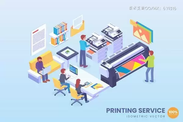 高品质的3D立体2.5D等轴等距打印服务技术矢量banner插画设计模板下载
