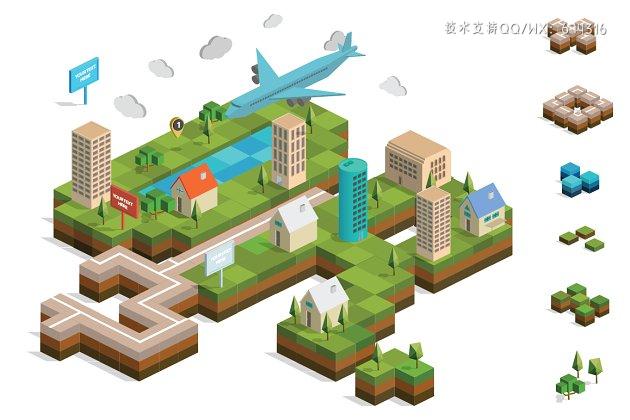 2.5D地图插画 Isometric City Map Builder Vector下载