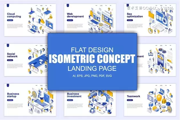 现代网站着陆页等距概念插图集 Landing Page Templates下载