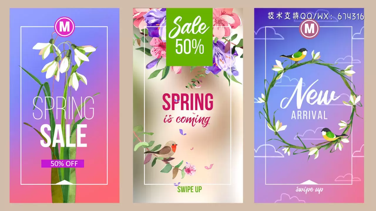 缩略图8个时尚的手绘水彩元素春季Instagram故事pr模板视频下载