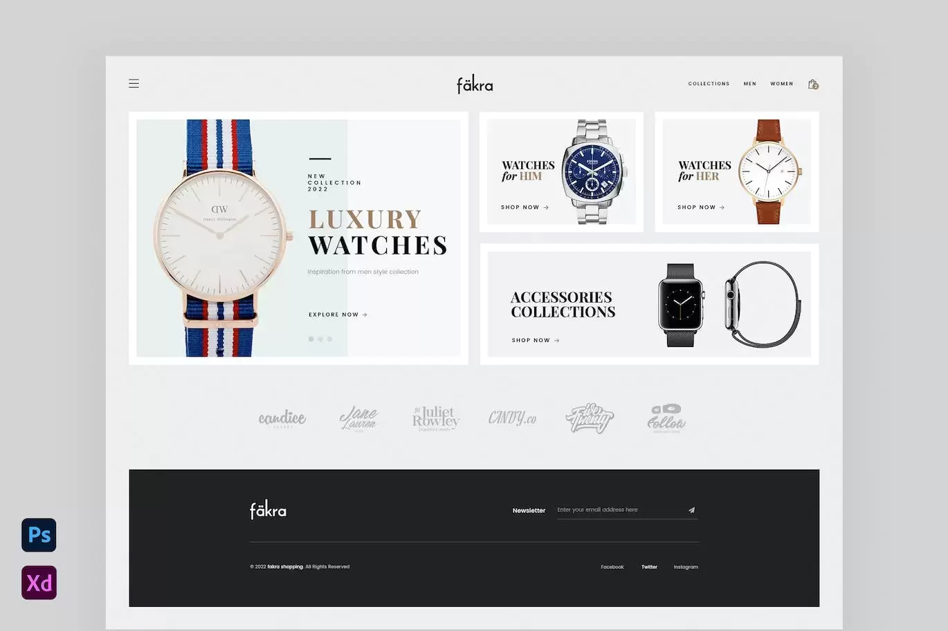 手表和珠宝网站设计模板 (PSD,XD)