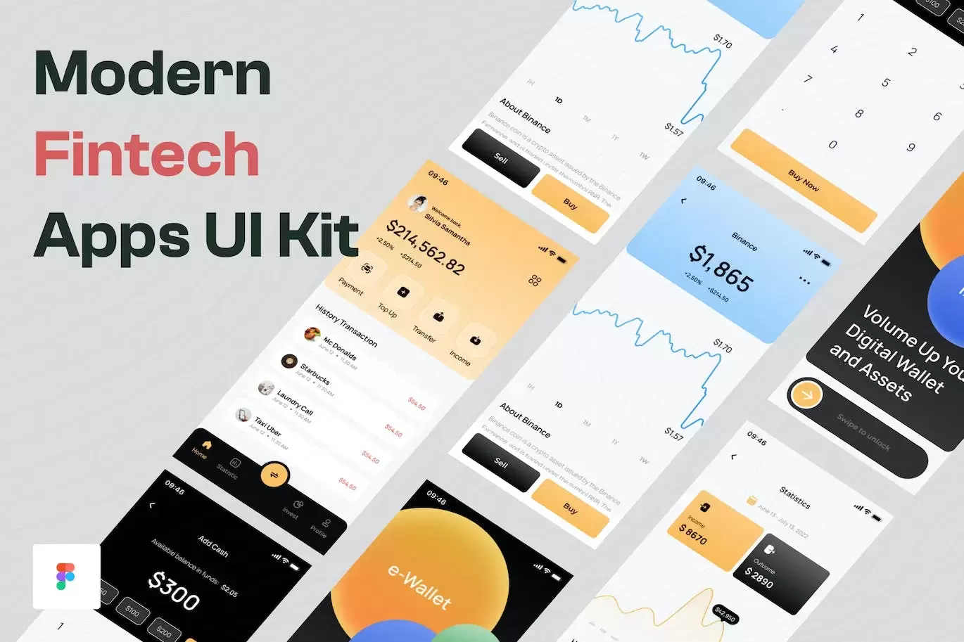 缩略图现代金融科技应用App UI Kit (FIG)下载