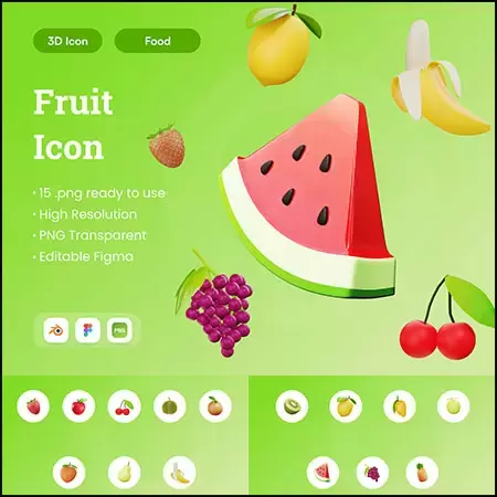 缩略图15款水果3D图标插图PNG免抠图
